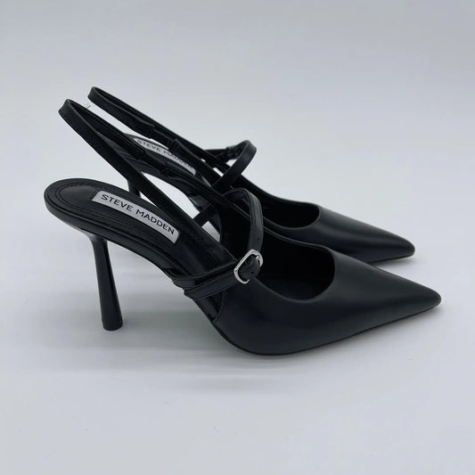 Slingback tacco 80 con cinturino - nero