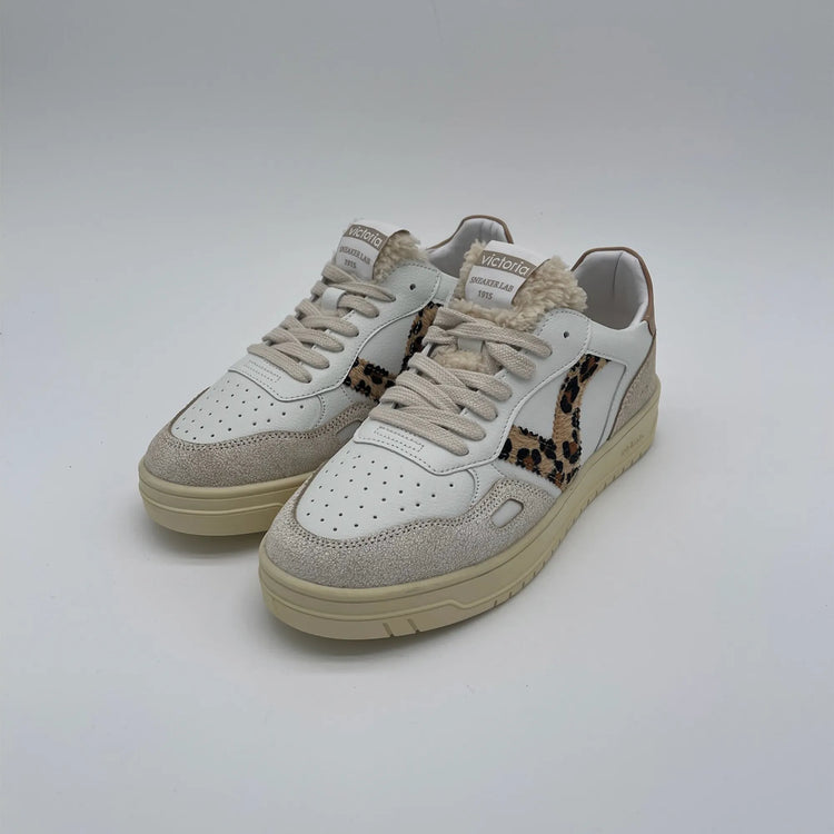 Sneakers basket low con teddy - bianco leopardo