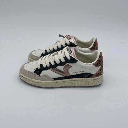 Sneakers basket vintage - bianco oro leopard