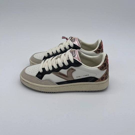 Sneakers basket vintage - bianco oro leopard