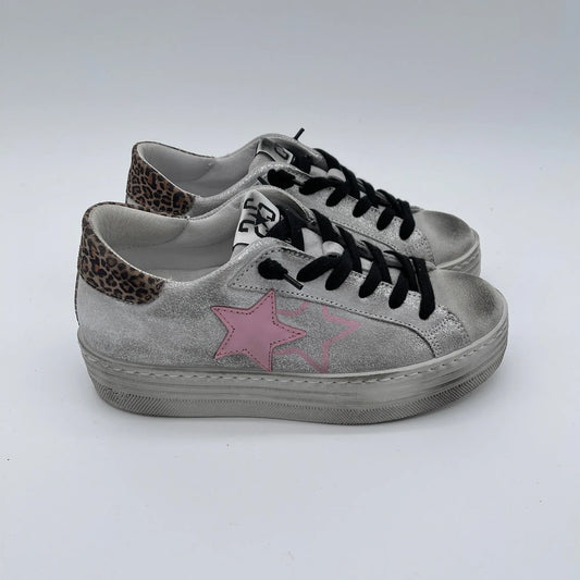 Sneakers platform in pelle - argento leo