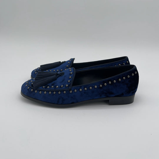 Mocassino flat con nappine e borchie - blue