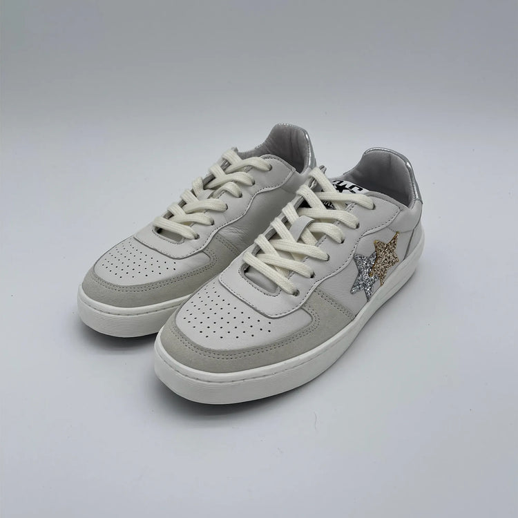 Sneakers in pelle - bianco oro argento