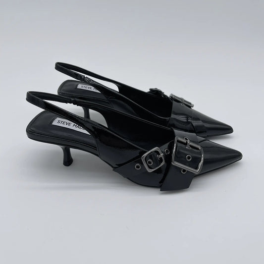 Slingback tacco 35 con fibbie - nero