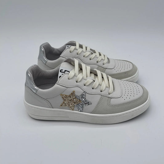 Sneakers in pelle - bianco oro argento