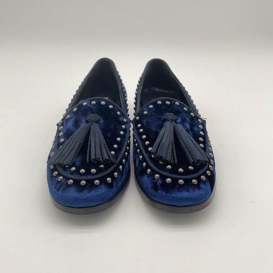 Mocassino flat con nappine e borchie - blue