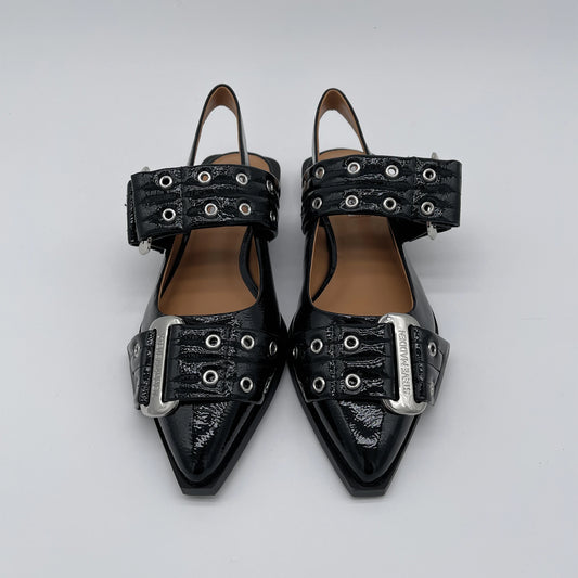 Slingback flat con fibbie - nero patent