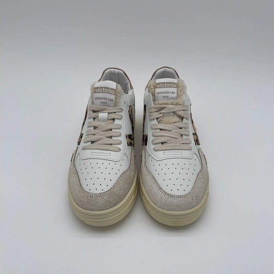 Sneakers basket low con teddy - bianco leopardo