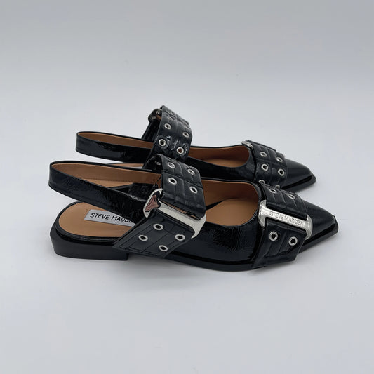 Slingback flat con fibbie - nero patent